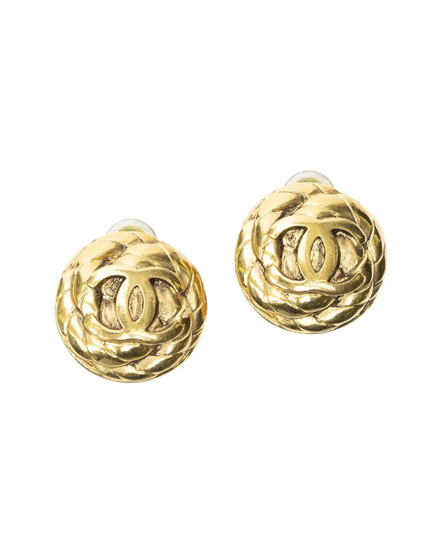 Plated Cc Quilted Round Disc Clip-On Earrings (authentic Pre-Loved)