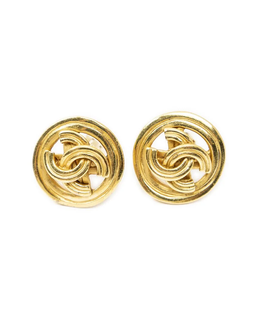 Plated Cc Round Clip-On Earrings (authentic Pre-Loved) by CHANEL