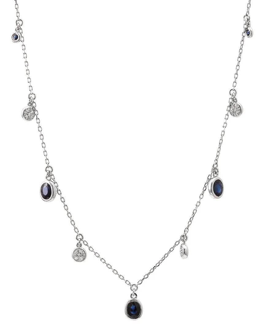 Silver 1.85 ct. tw. Diamond & Sapphire Necklace by Gemstones