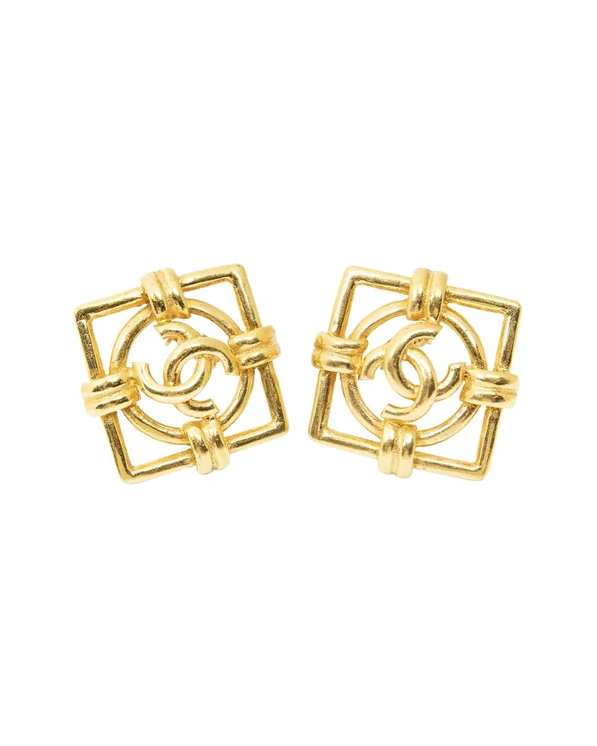 Plated Cc Square Clip-On Earrings (authentic Pre-Loved) by CHANEL
