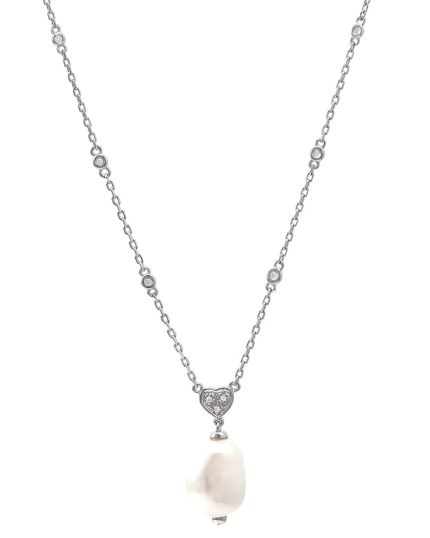 Silver 0.05 ct. tw. Diamond & 7-8Mm Pearl Necklace