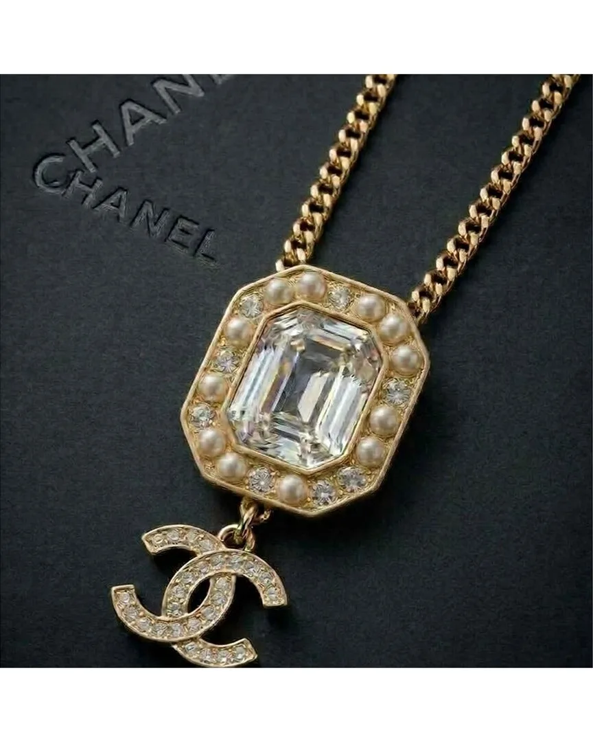 Cc Pearl Crystal Pendant Necklace (authentic Pre-Loved) by CHANEL