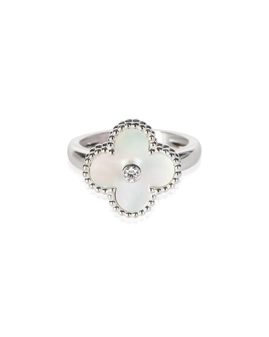 Vintage Alhambra 18K 0.05 ct. tw. Diamond & Mother of Pearl Ring (authentic Pre-Loved) by Van Cleef & Arpels