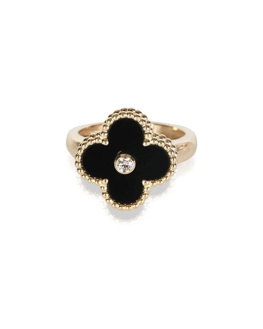Vintage Alhambra 18K 0.05 ct. tw. Diamond & Onyx Ring (authentic Pre-Loved) by Van Cleef & Arpels