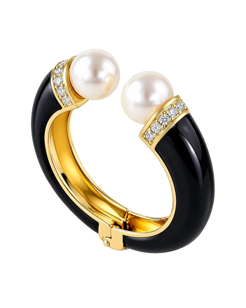 18K Plated 12mm Pearl Cz Bracelet by Liv Oliver
