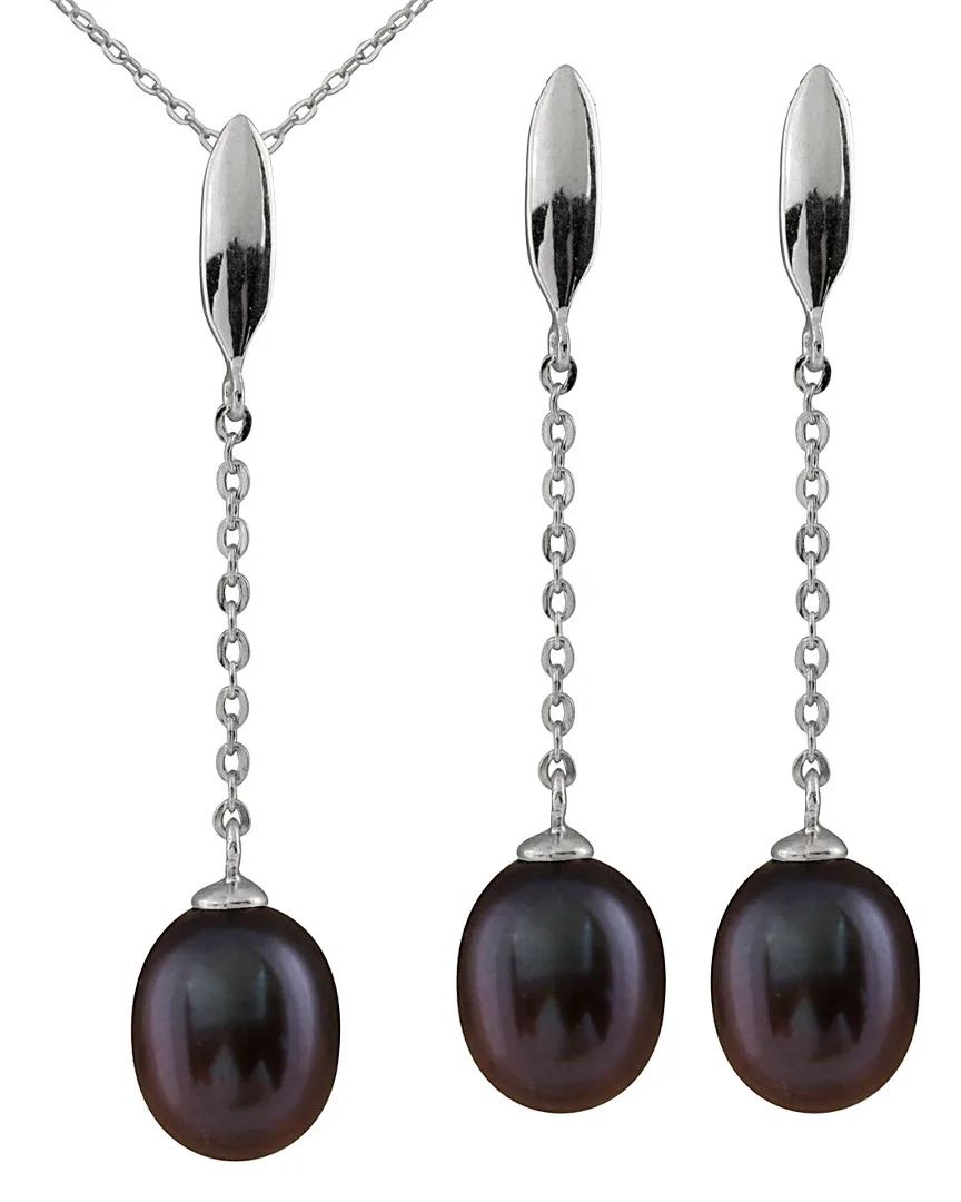 Splendid Pearls Rhodium Plated 7-9mm Pearl Necklace & Earrings Set by Splendid