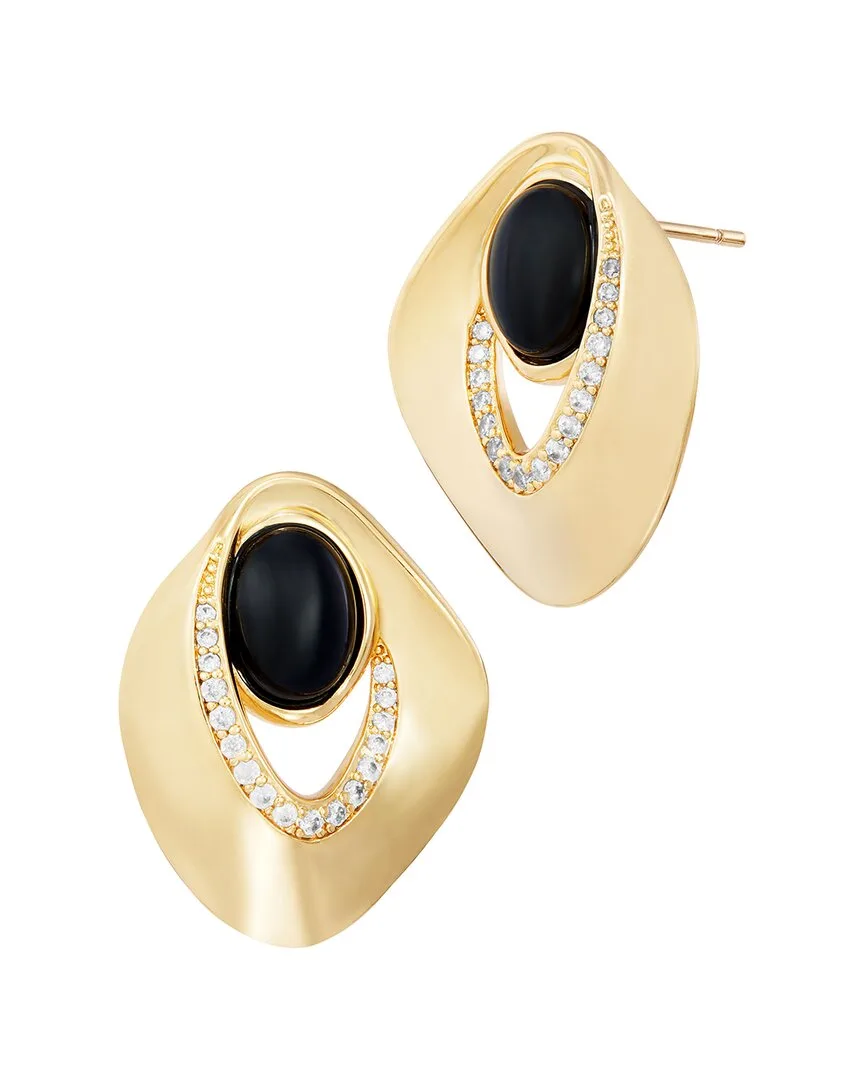 14K Plated Black Agate Cz Stud Earrings by Savvy Cie