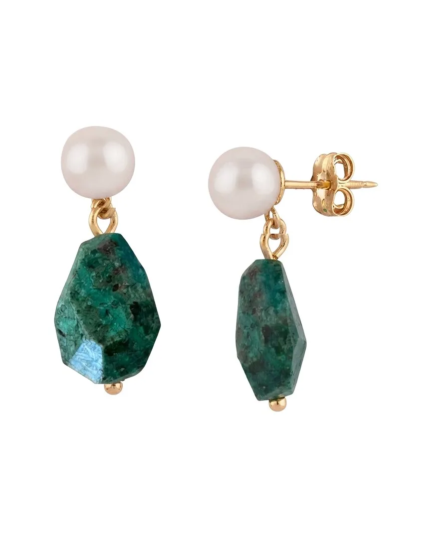 18K Plated 14.20 ct. tw. Turquoise & 6-8Mm Pearl Earrings by Liv Oliver
