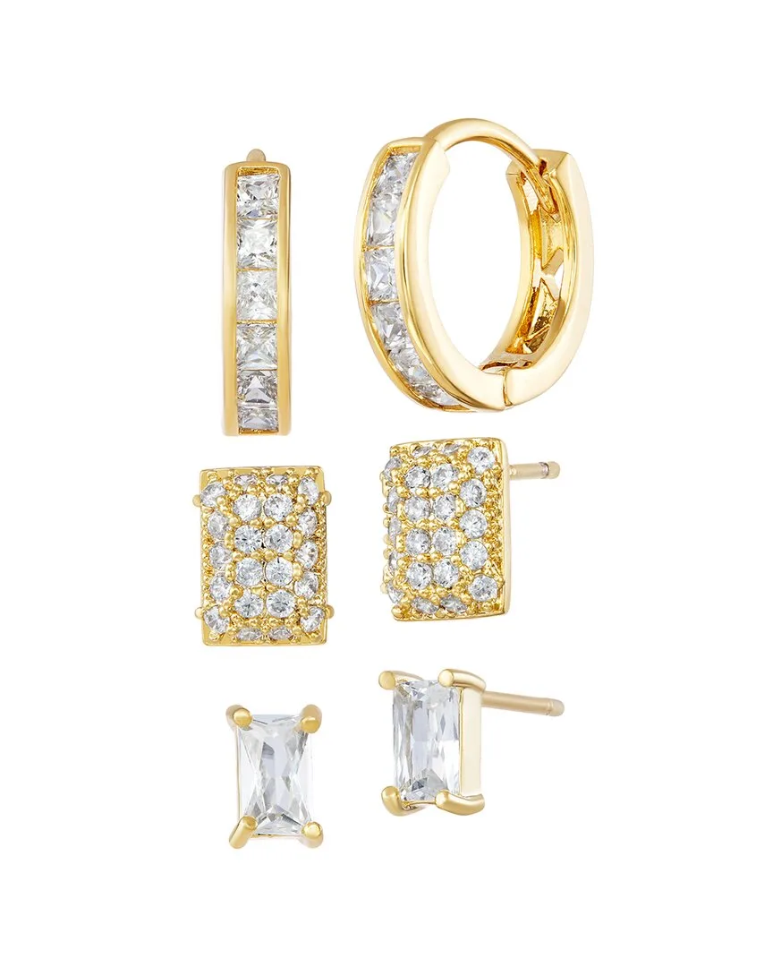 14K Plated Cz Stud-Hoop Earrings by Savvy Cie