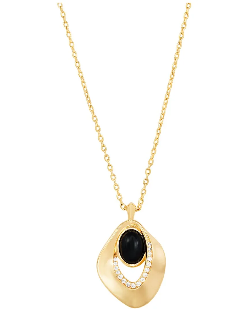 14K Plated Black Agate Cz Pendant Necklace by Savvy Cie