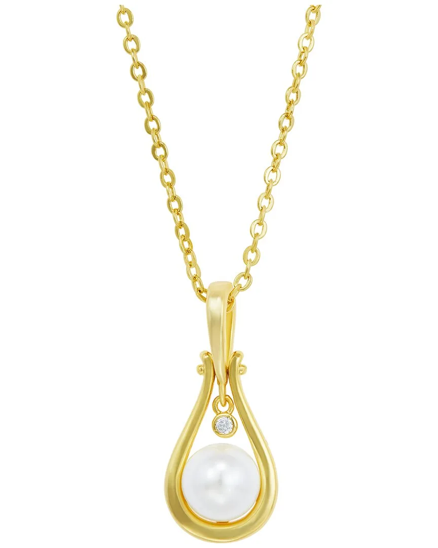 14K Plated 6.00Mm Pearl Cz Pendant Necklace by Savvy Cie