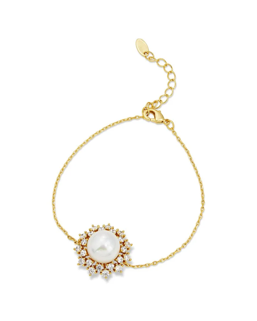 18K Plated 11.00mm Pearl CZ Link Bracelet by Savvy Cie