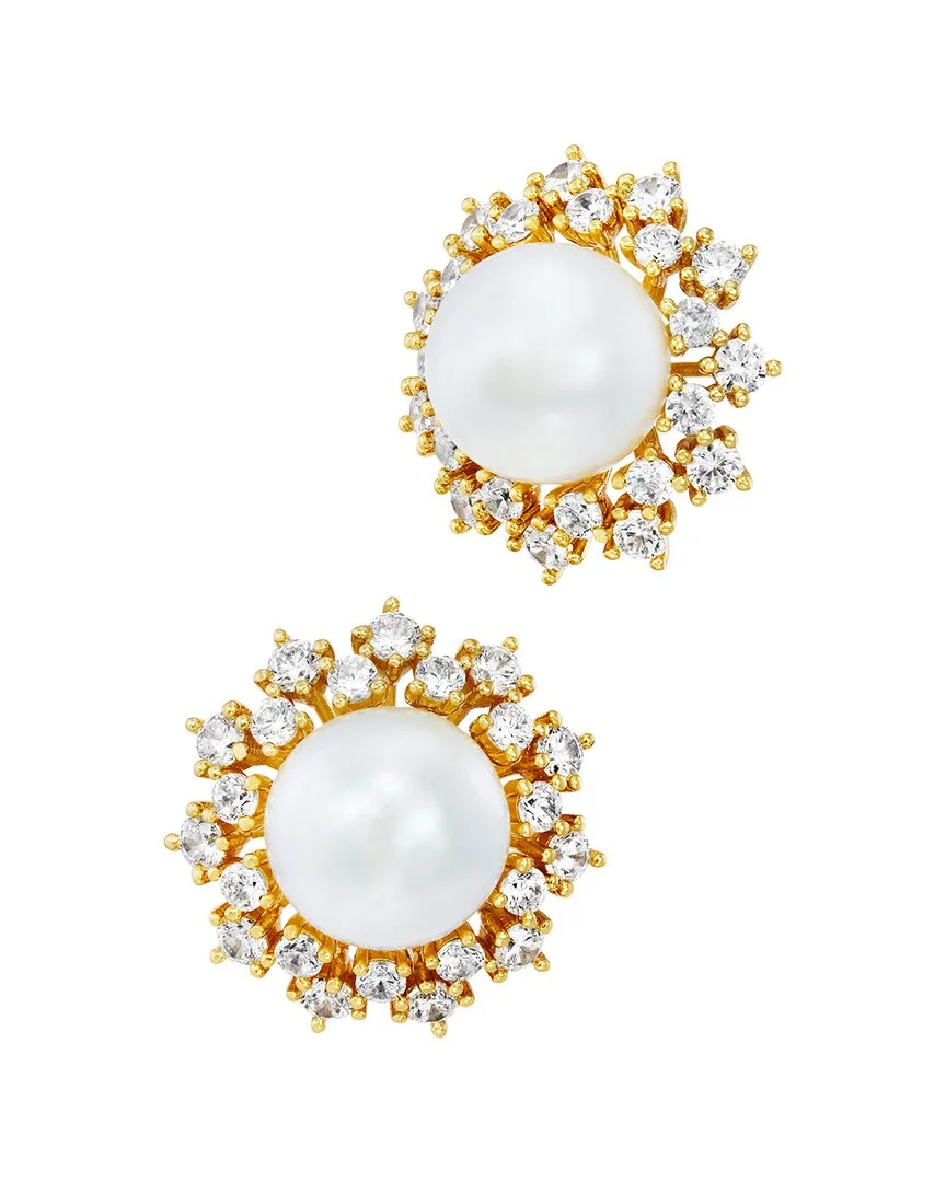 18K Plated 10.00mm Pearl CZ Stud Earrings by Savvy Cie