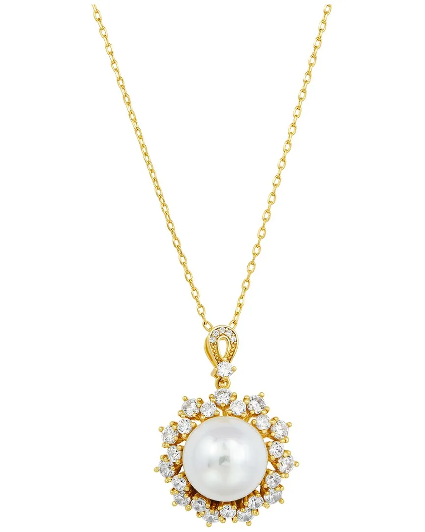 18K Plated 13.00mm Pearl CZ Pendant Necklace by Savvy Cie