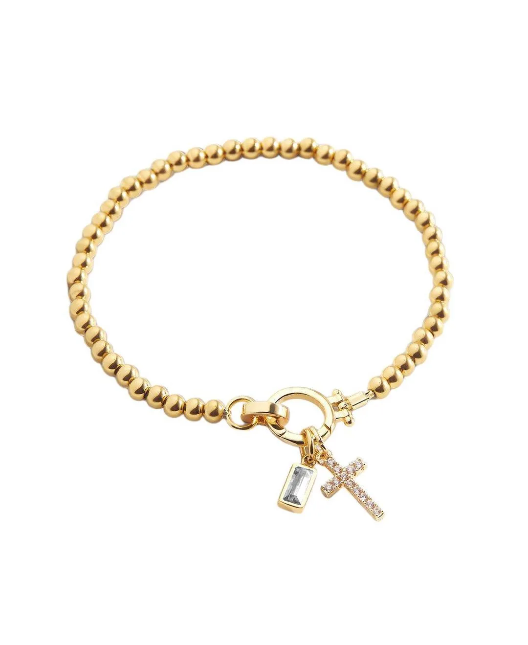 Cross Charm Birthstone Bracelet - April Cubic Zirconia by Mint & Lily