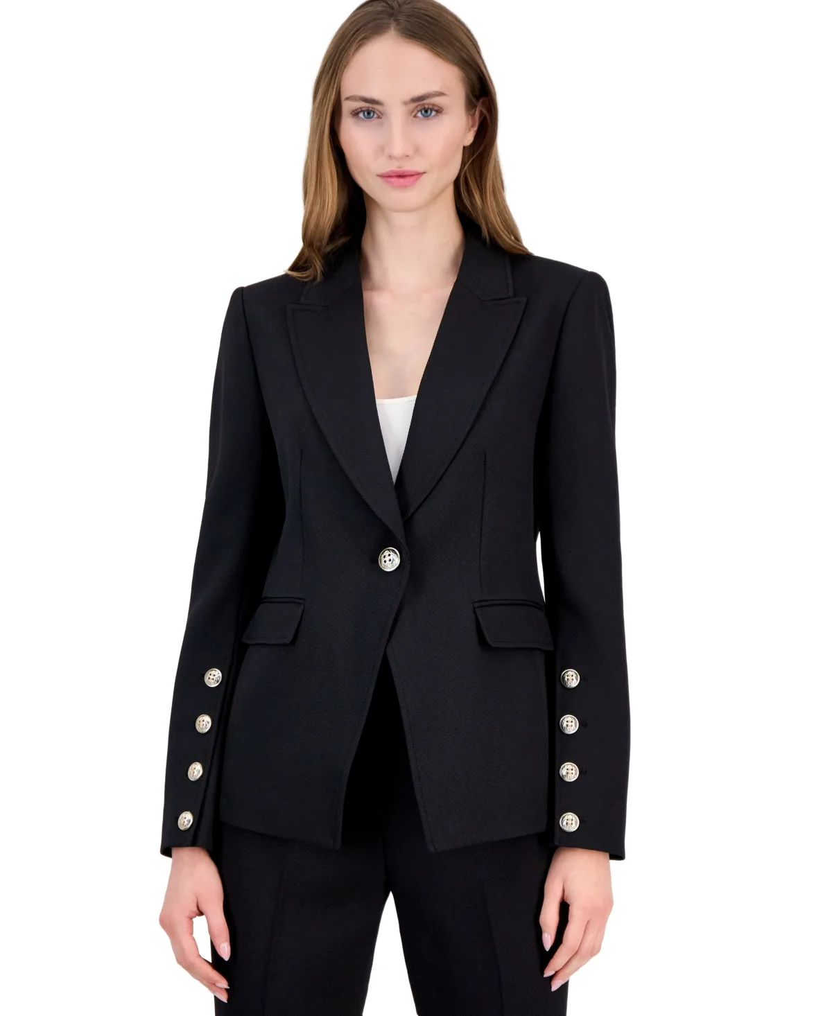 One Button Peak Lapel Blazer