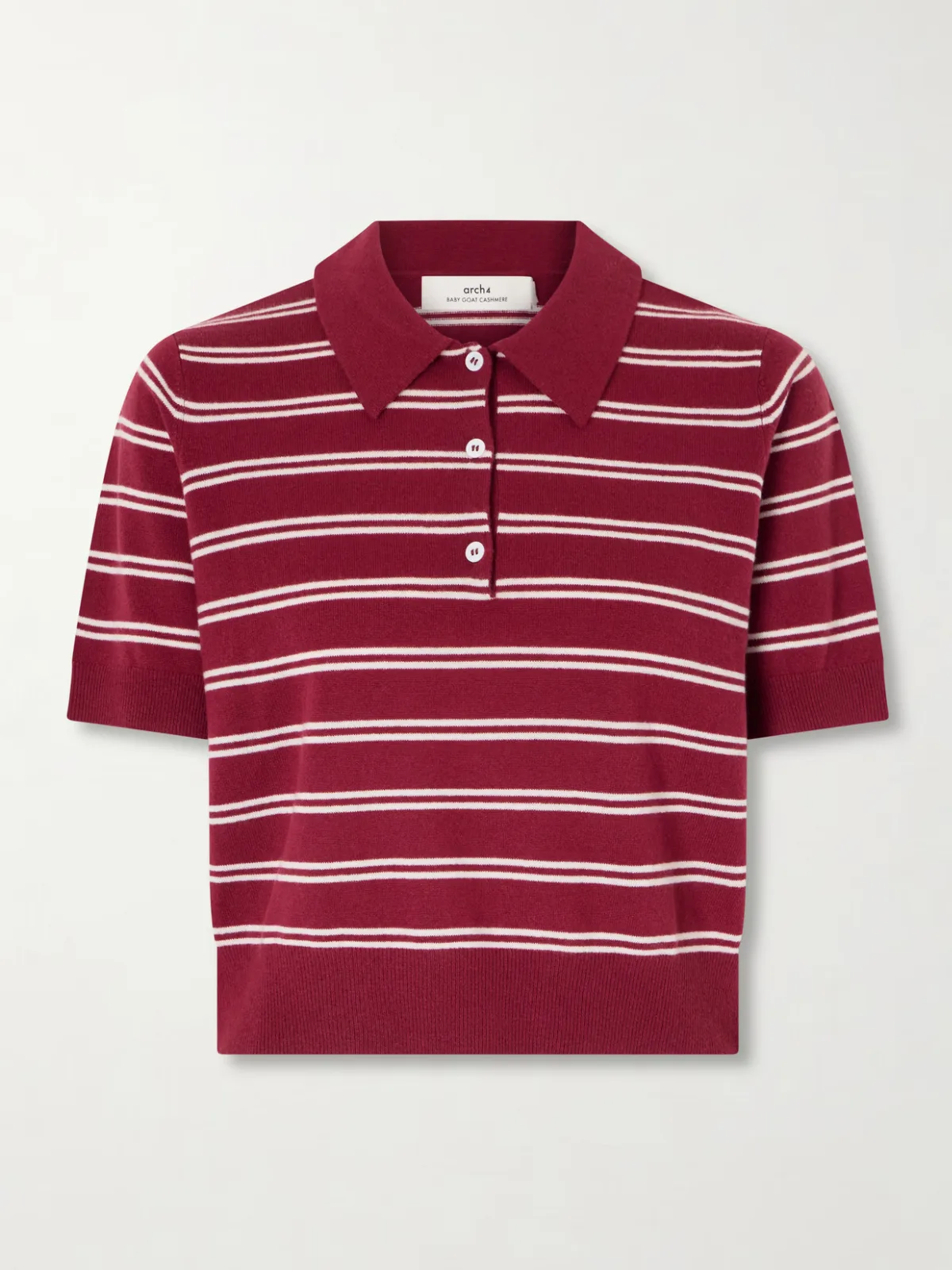 - Octavia Cropped Striped Cashmere Polo Shirt -