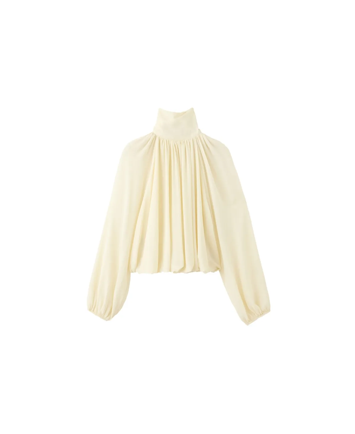Nube Puffed-Sleeve Mock-Neck Ruched Blouse