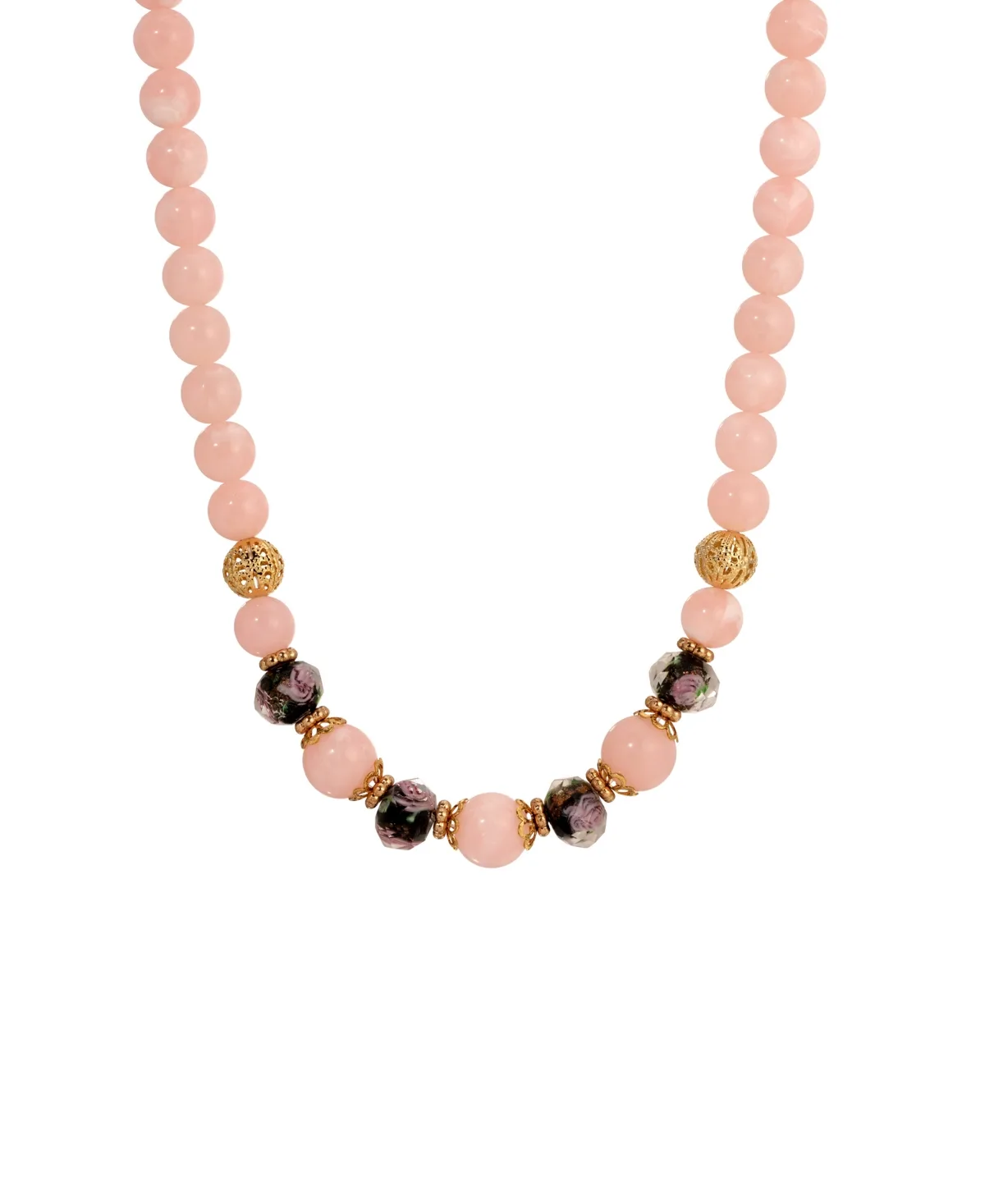 Gold-Tone Rose Quartz Multi Color Bead Necklace by 2028