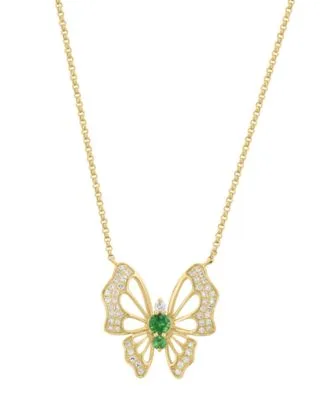 Diamond Tsavorite Pendant Necklace Tsavorite Cocktail Ring in 14k Yellow Gold by Effy Collection