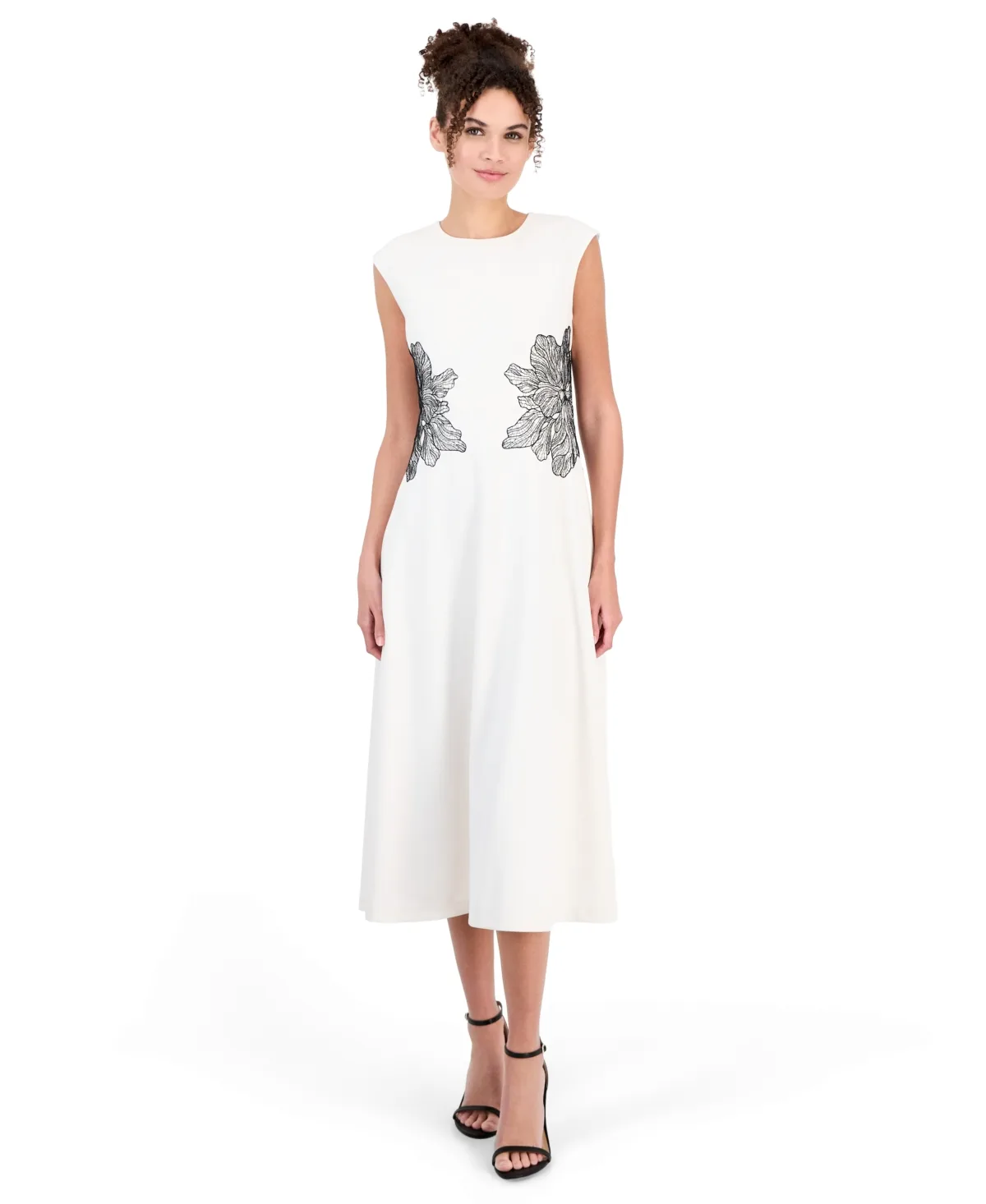 A-Line Crewneck Cap Sleeve Midi Dress