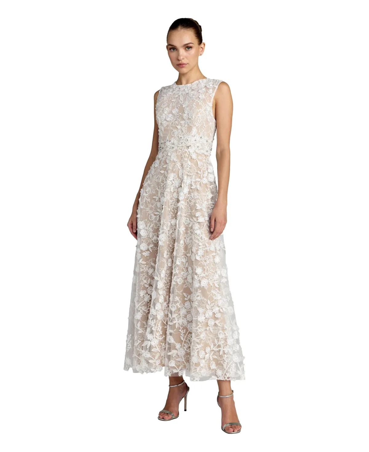 Mac Duggal Floral Embroidered High Neck Midi Dress