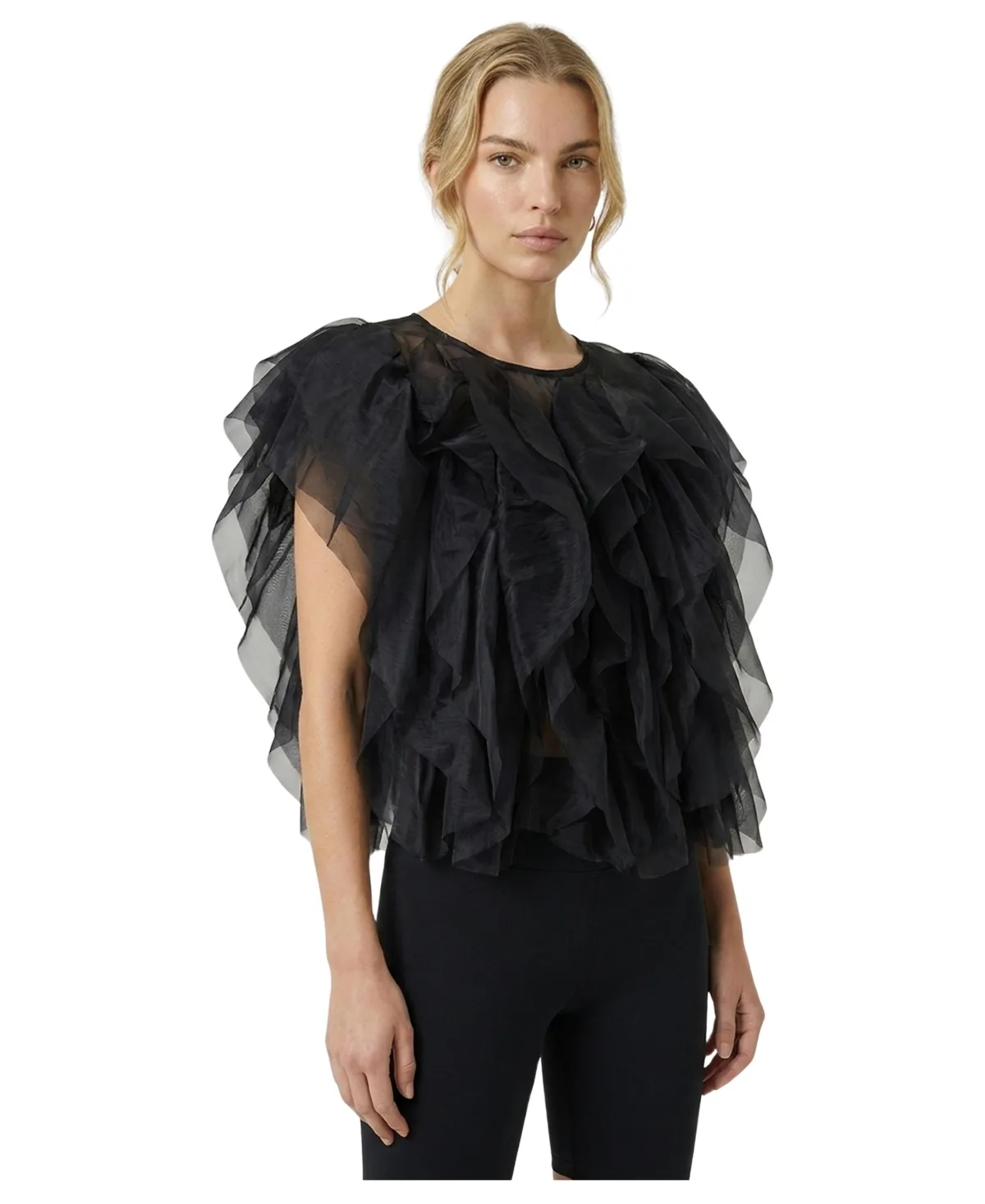 Sleeveless Sheer Ruffled Tulle Blouse by Modenaire