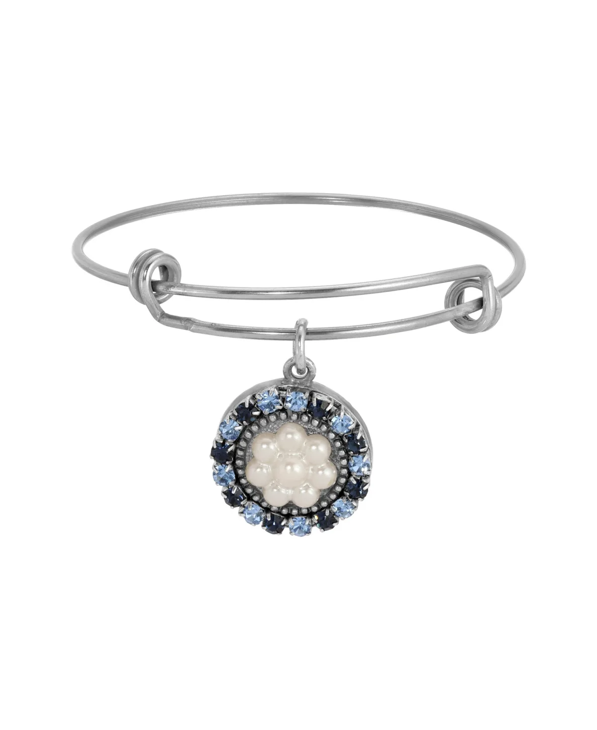 Silver-Tone Round Blue Crystal Imitation Pearl Drop Bracelet by 2028
