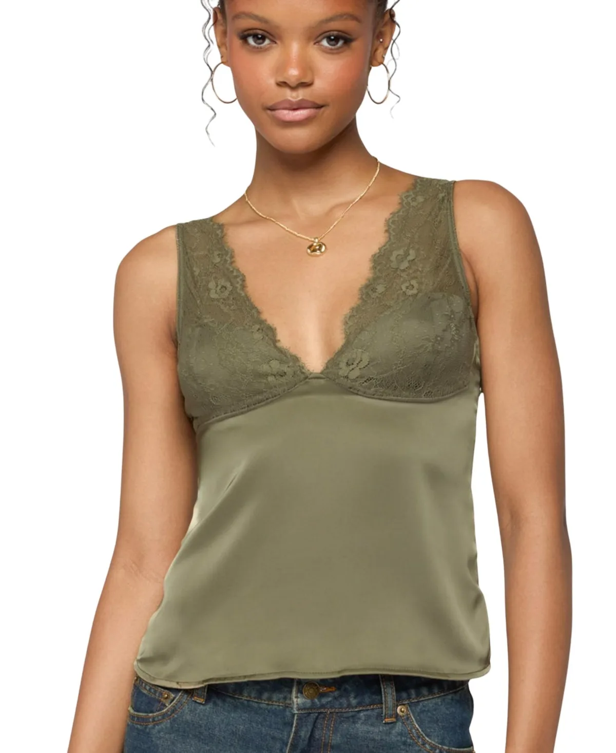 Vikkey Lacey Satin Effect Tank Top by Edikted