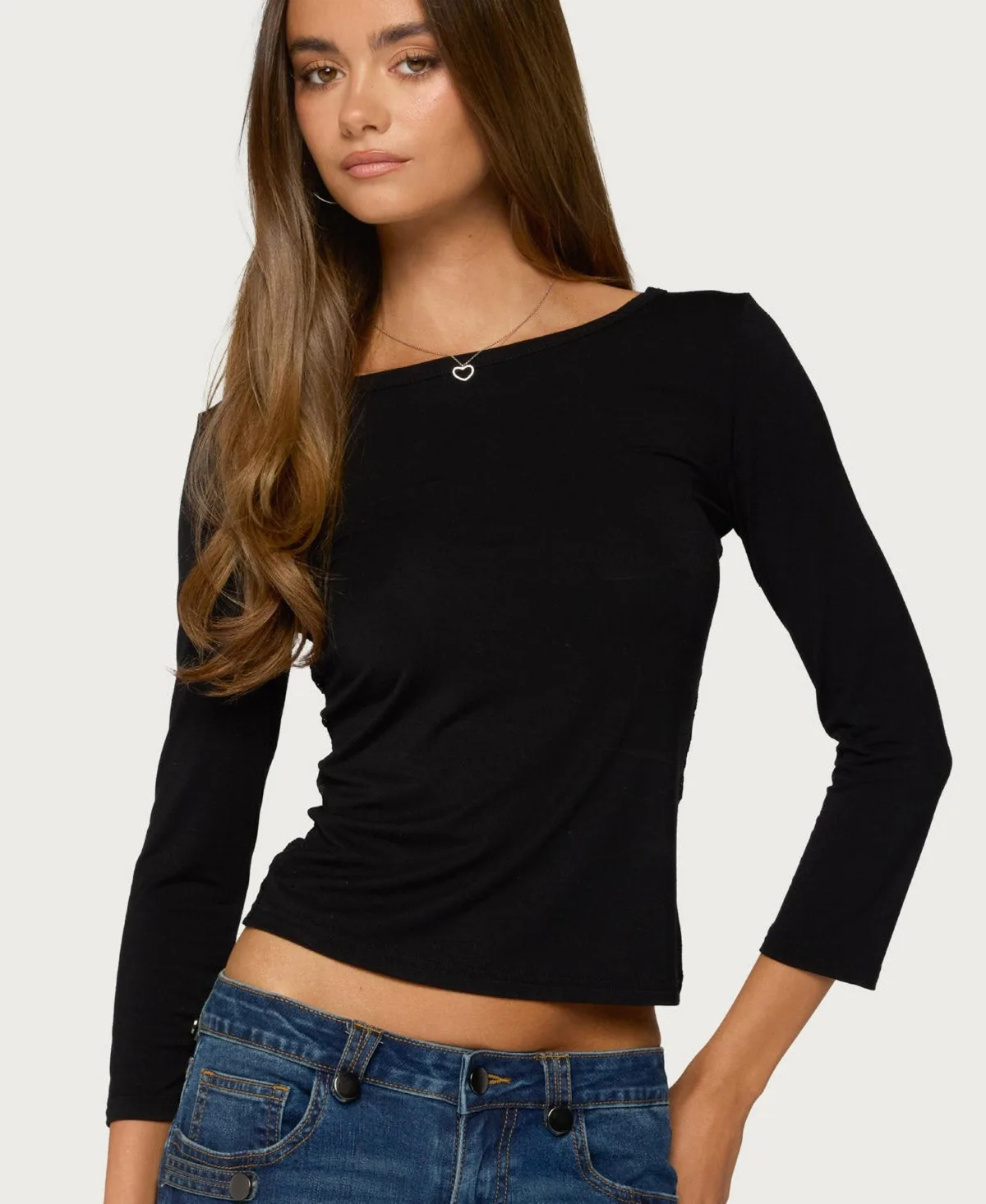 Bailie Scoop Neck Lace 3/4-Sleeve Top by Edikted