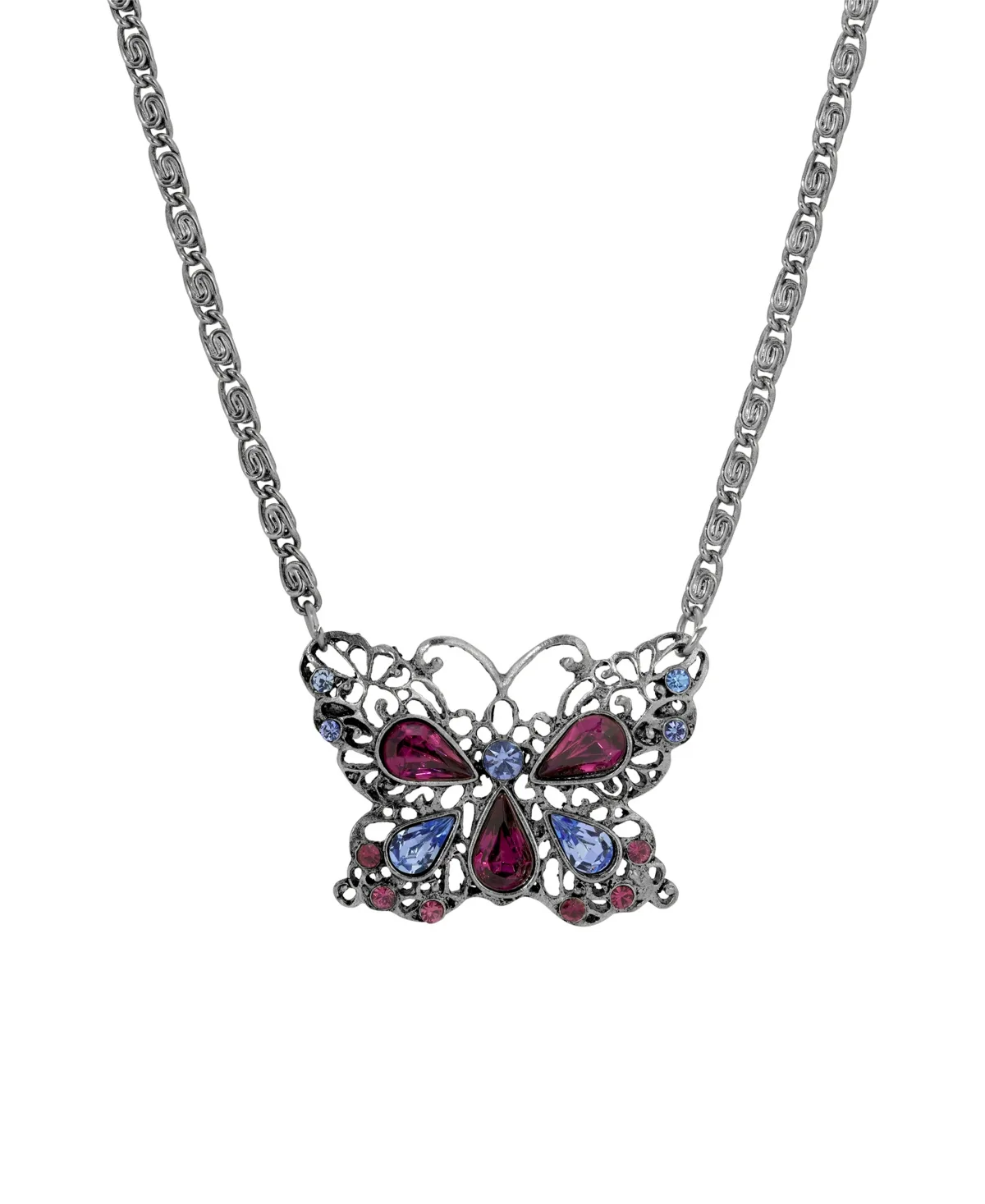 Silver-Tone Purple Stones Butterfly Necklace by 2028