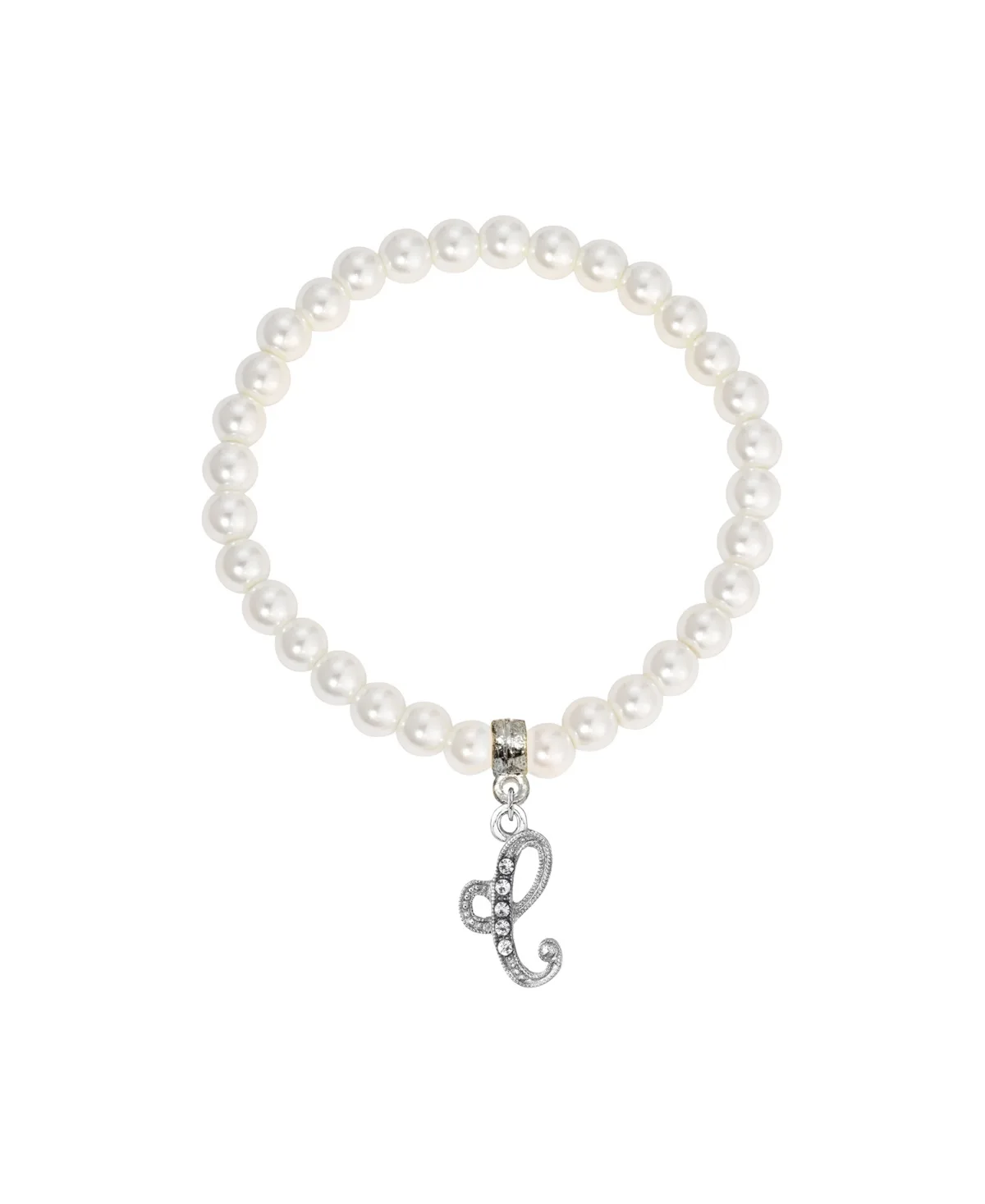 Imitation Pearl Bead Initial Charm Stretch Bracelet - C