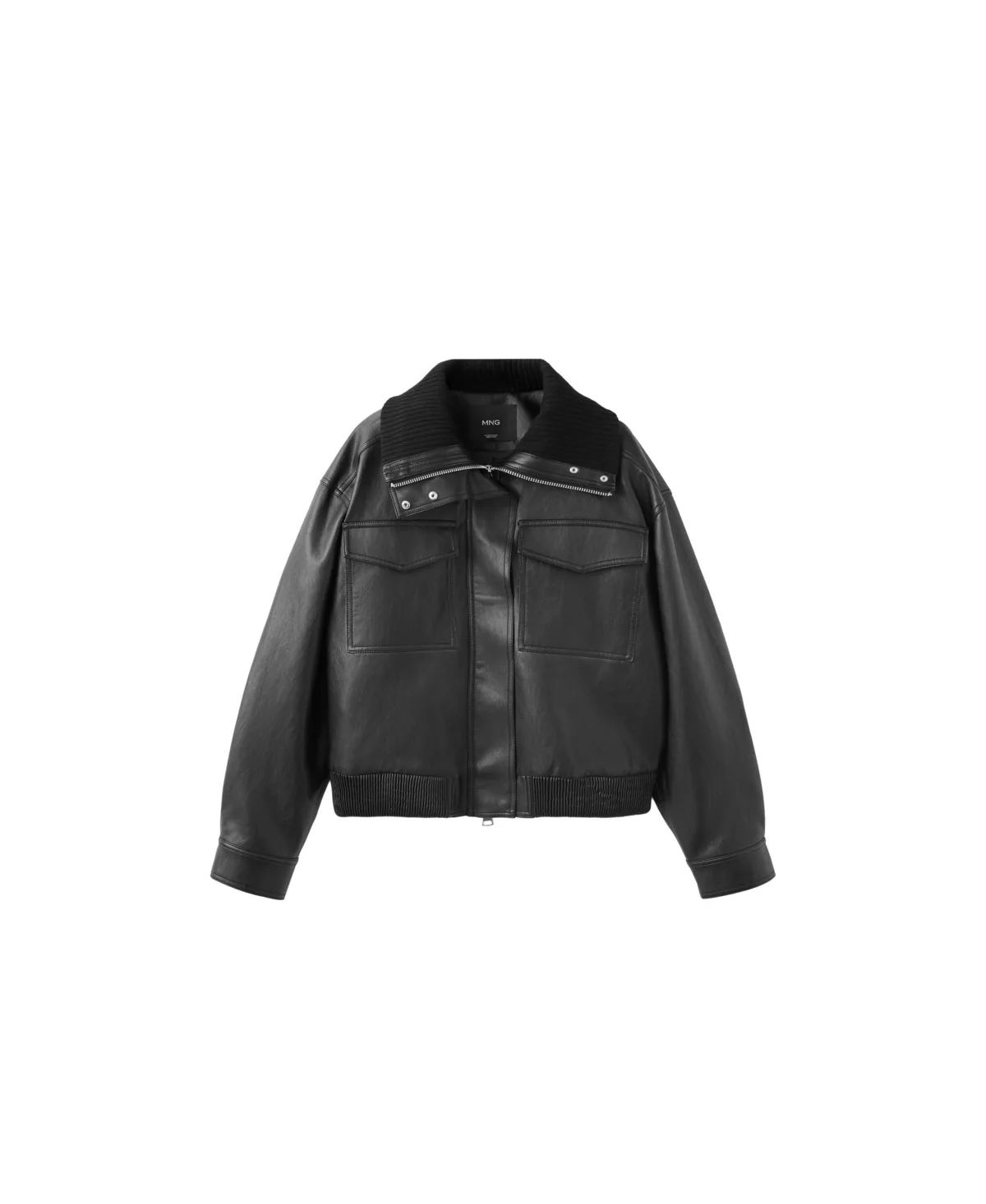 Oversized Ribbed Faux Leather Jacket