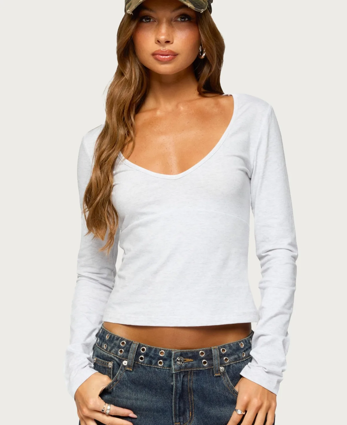 Feva Long-Sleeve V-Neck Crop T-Shirt