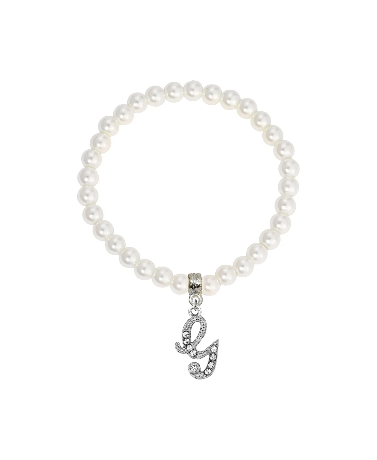 Imitation Pearl Bead Initial Charm Stretch Bracelet - G by 2028