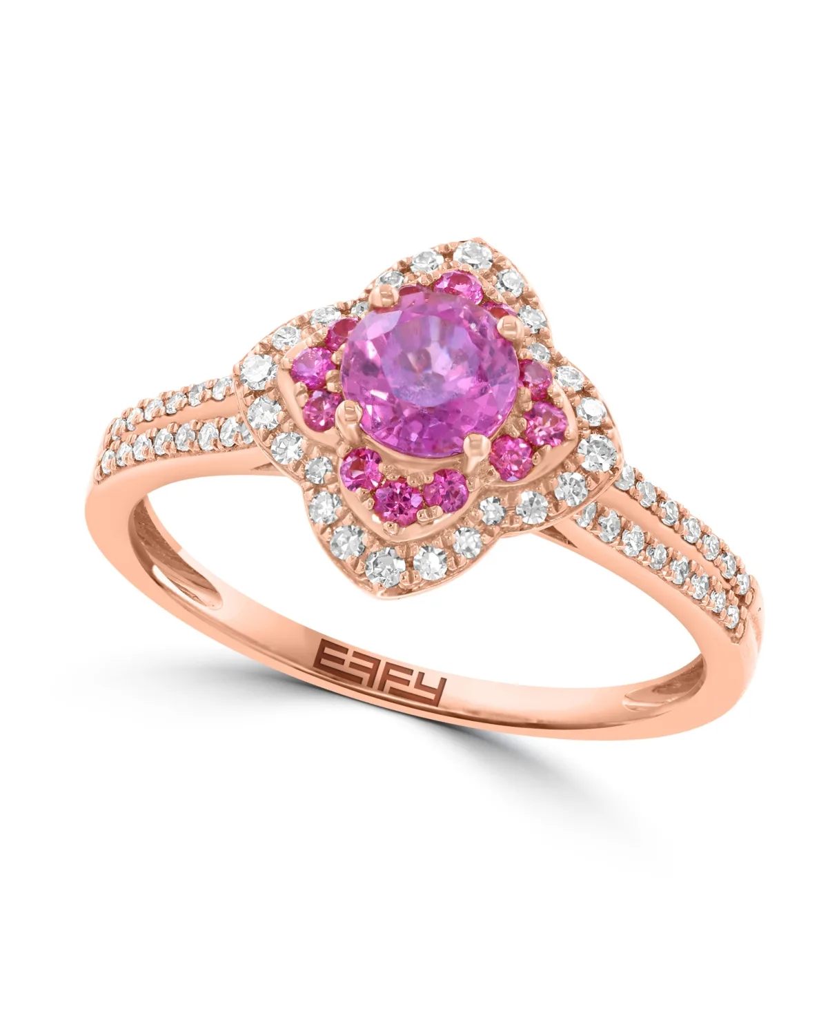 Pink Sapphire and Diamond Halo Ring (5/8 ct. t.w. Pink Sapphire, 1/5 ct. t.w. Diamond) in 14k Rose Gold by Effy Collection