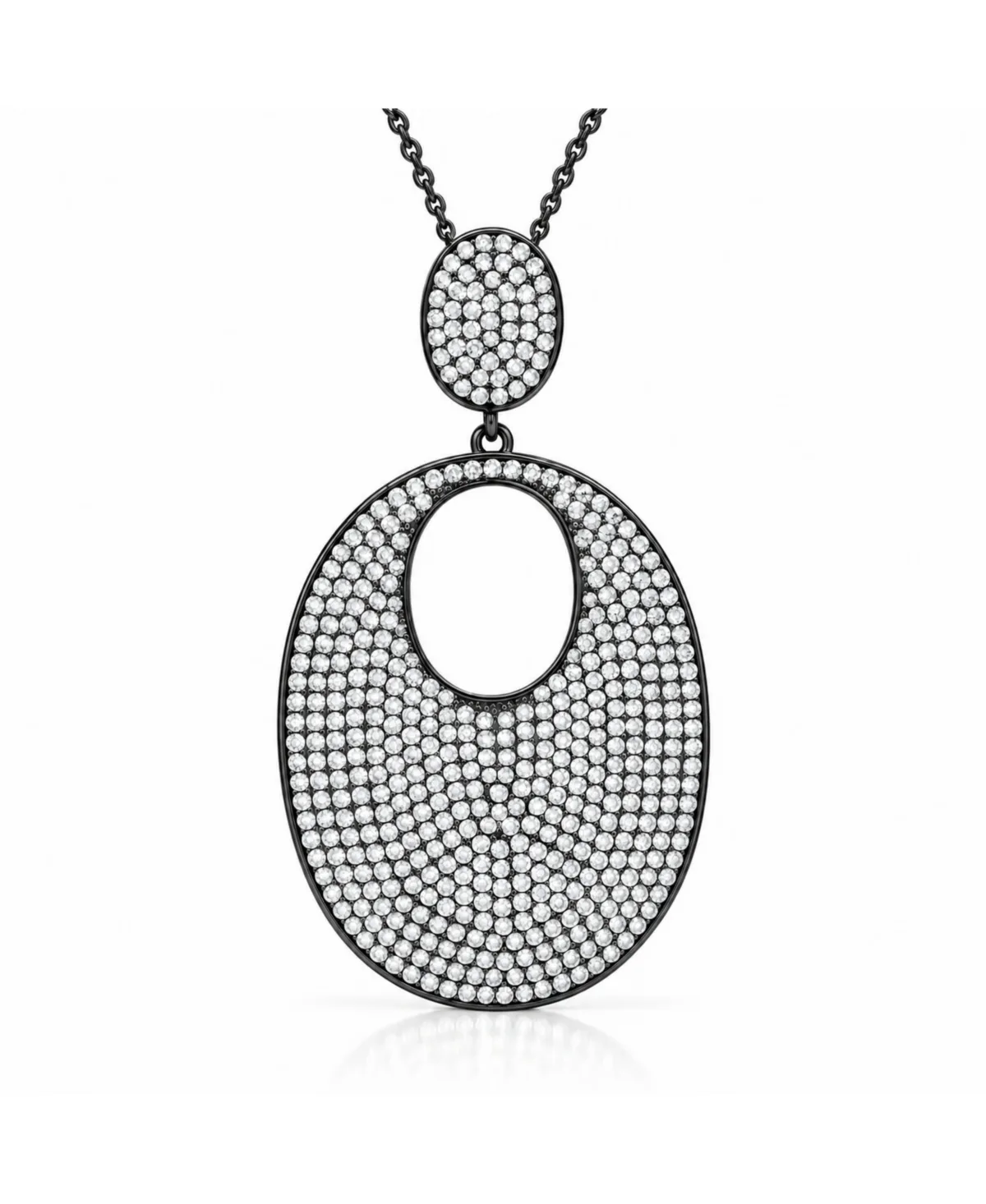Sterling Silver Cubic Zirconia Pave Open Oval Large Disk Pendant Necklace by Suzy Levian New York