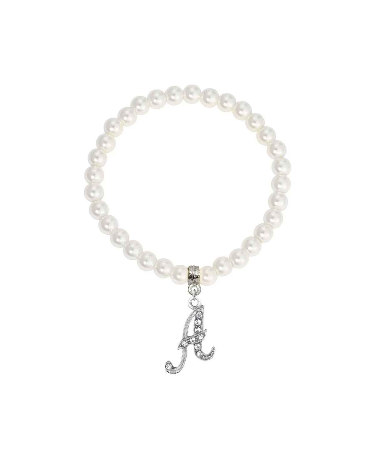 Imitation Pearl Bead Initial Charm Stretch Bracelet by 2028