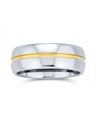 Simple Black Silver Two Tone Center Couples Titanium Band Ring Comfort Fit by Bling Jewelry