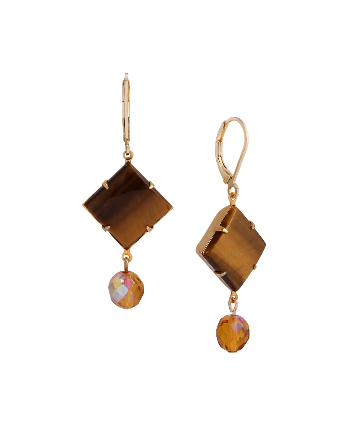 Semi-Precious Stone Square Round Bead Drop Earrings by 2028