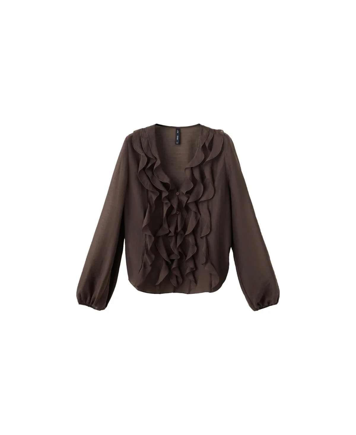 V-Neck Long-Sleeve Ruffled Blouse