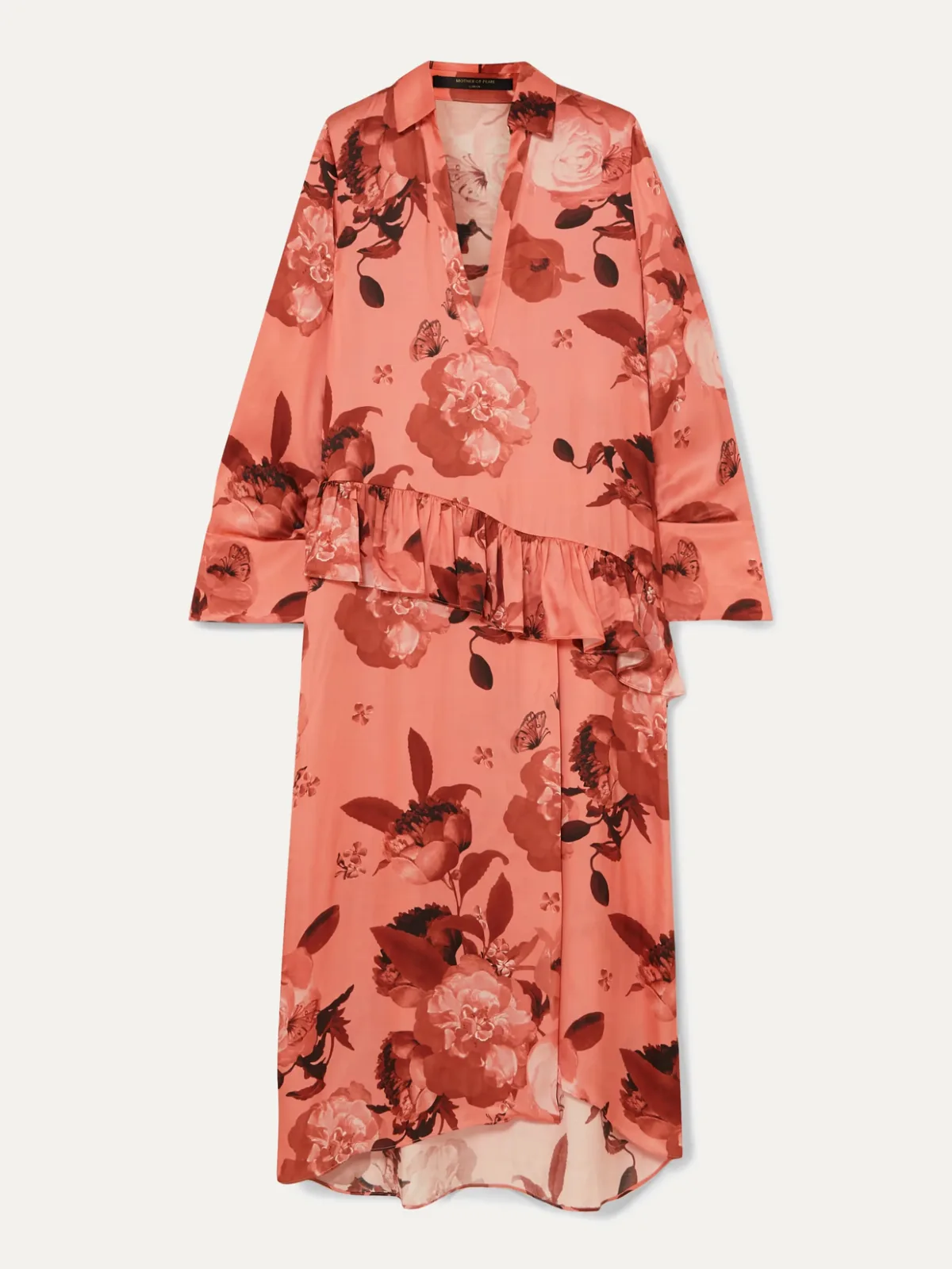 - Ruffled Floral-print Satin Midi Dress -