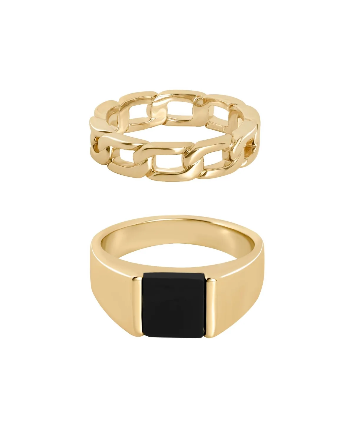 Black Agate Signet and Chain Link Rings, 2-Piece Set by Lucky Brand