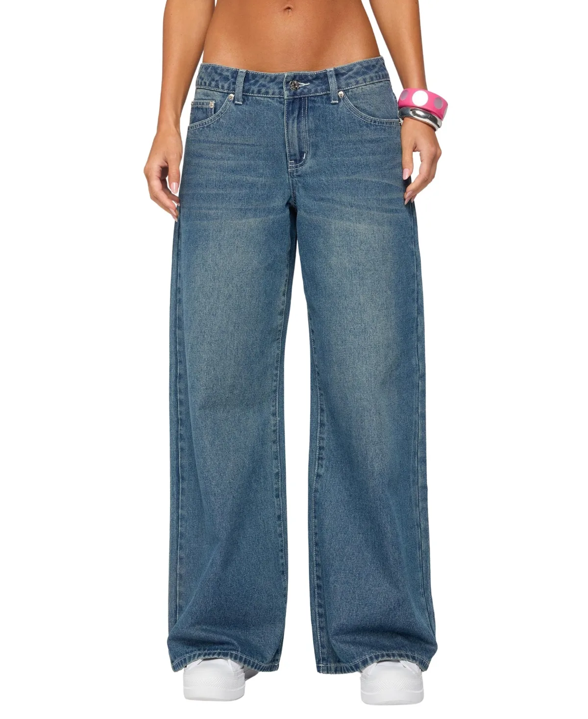 Low Rise Wide-Leg Contrast-Stitch Jeans