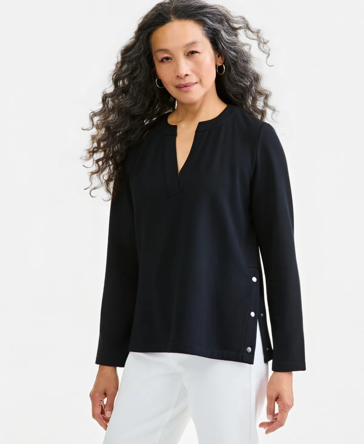 LuxLounge Fleece Split Crewneck Top by Style & Co