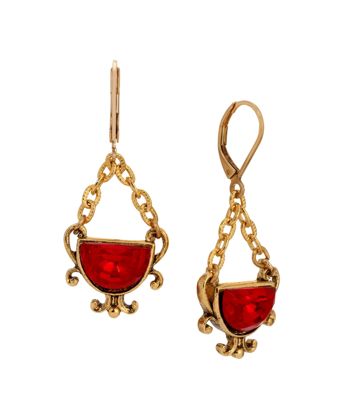 Glass Crystal Gold-Tone Half Moon Chain Drop Earrings by 2028