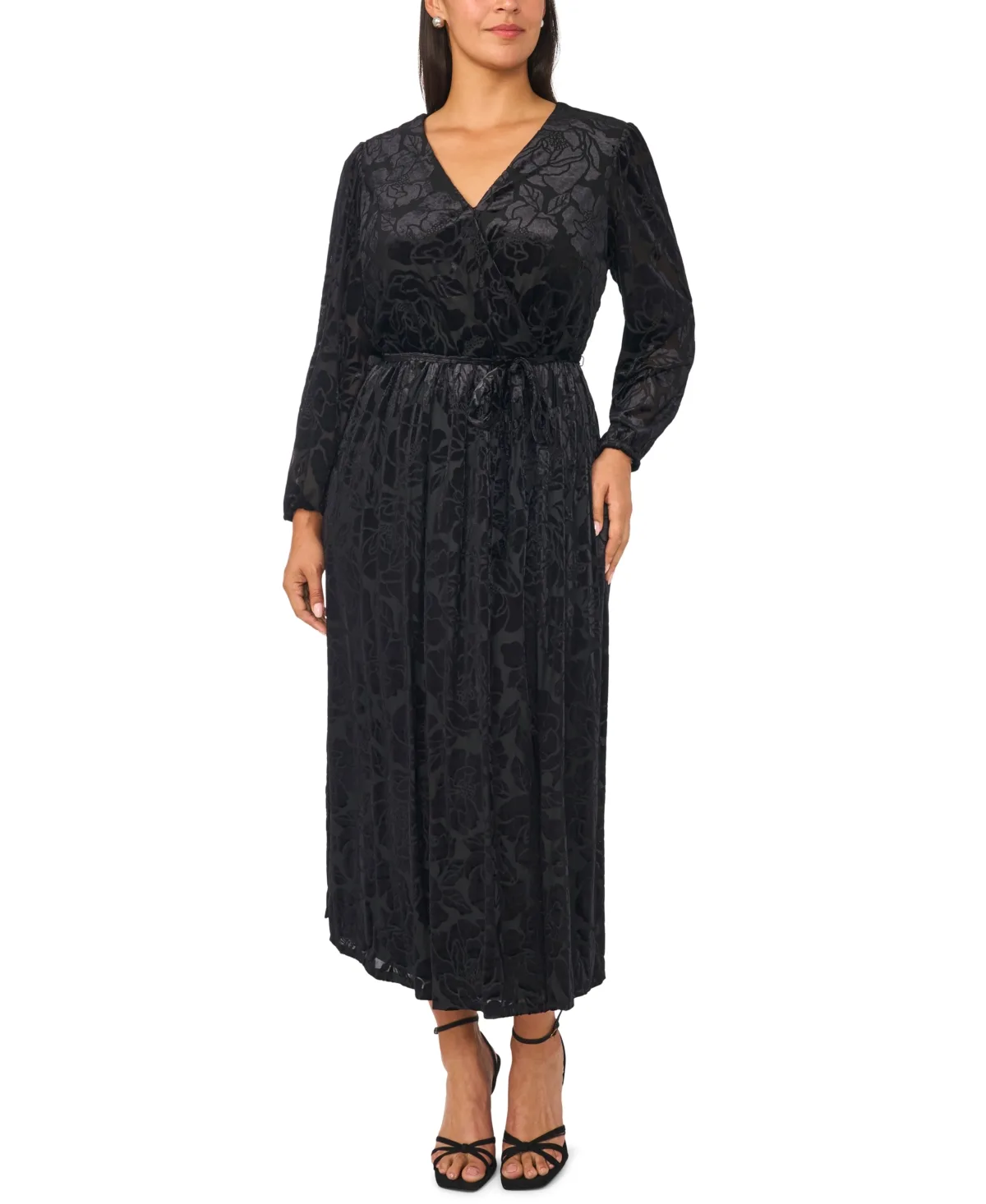Floral Midi Burnout Velvet Dress