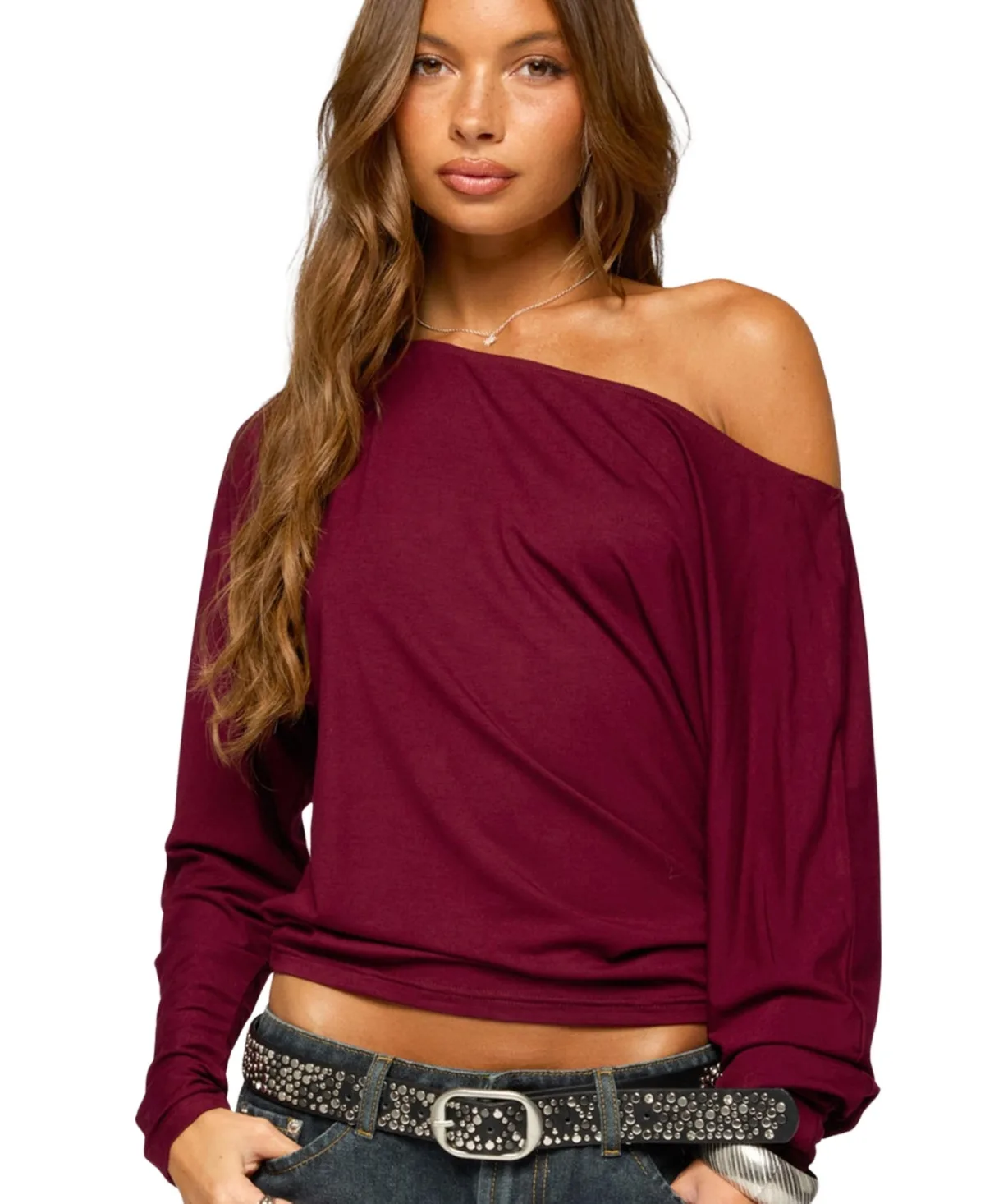 Pazzy Off-the-Shoulder Long-Sleeve Cinched-Waist Top