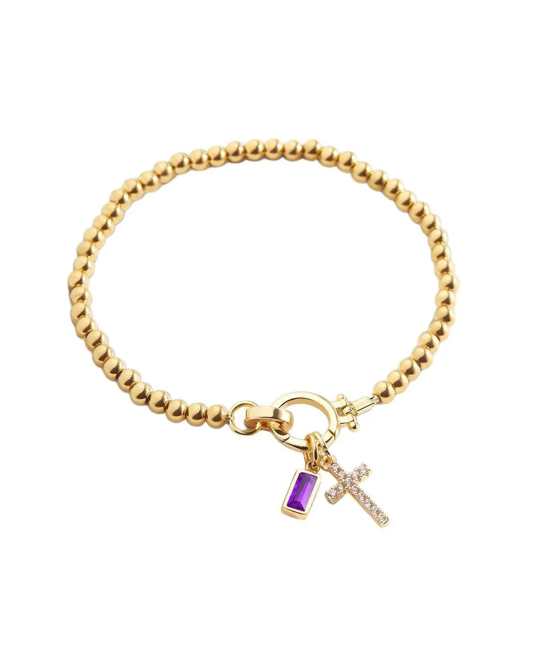 Cross Charm Birthstone Bracelet - February Amethyst by Mint & Lily