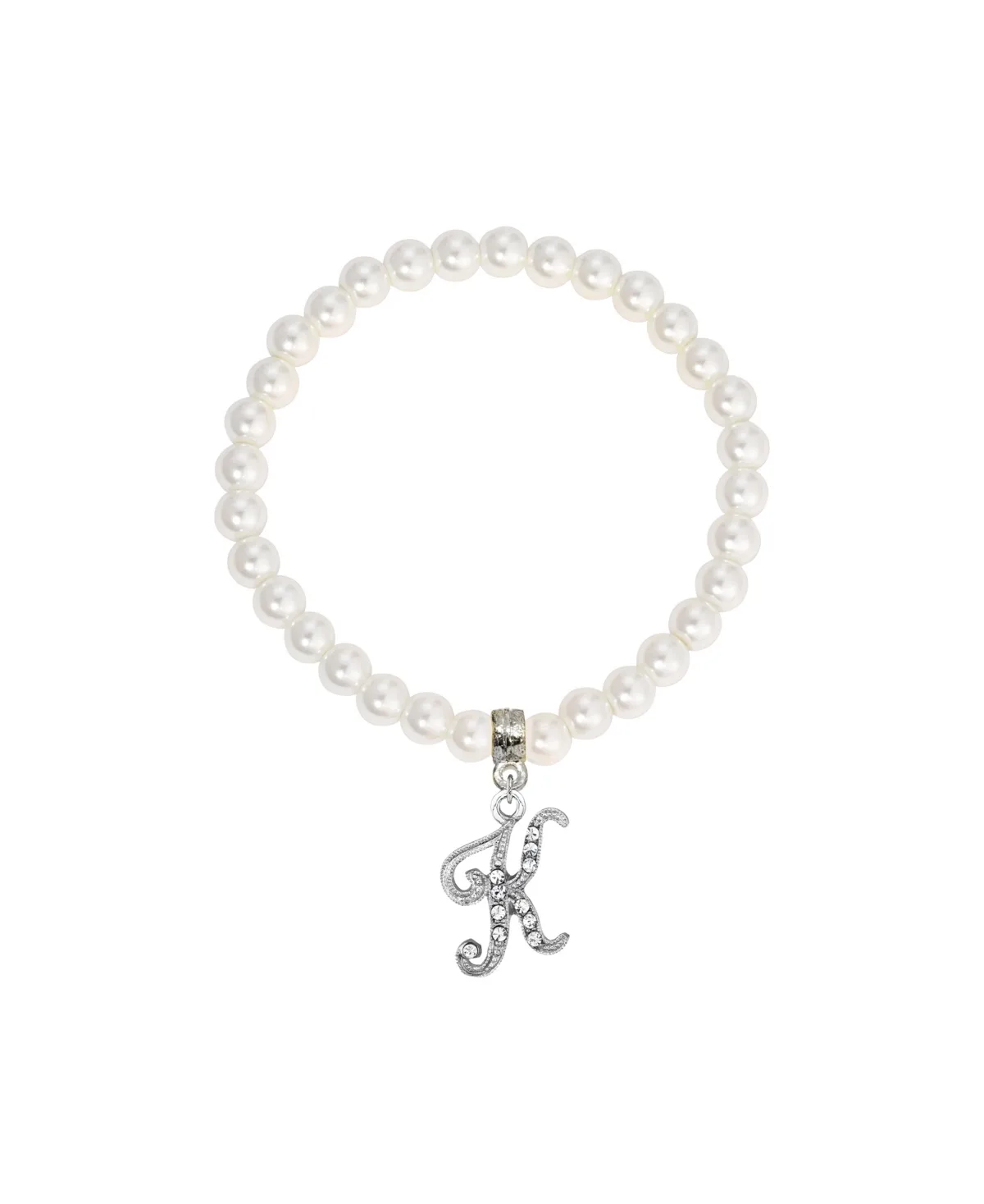 Imitation Pearl Bead Initial Charm Stretch Bracelet - K